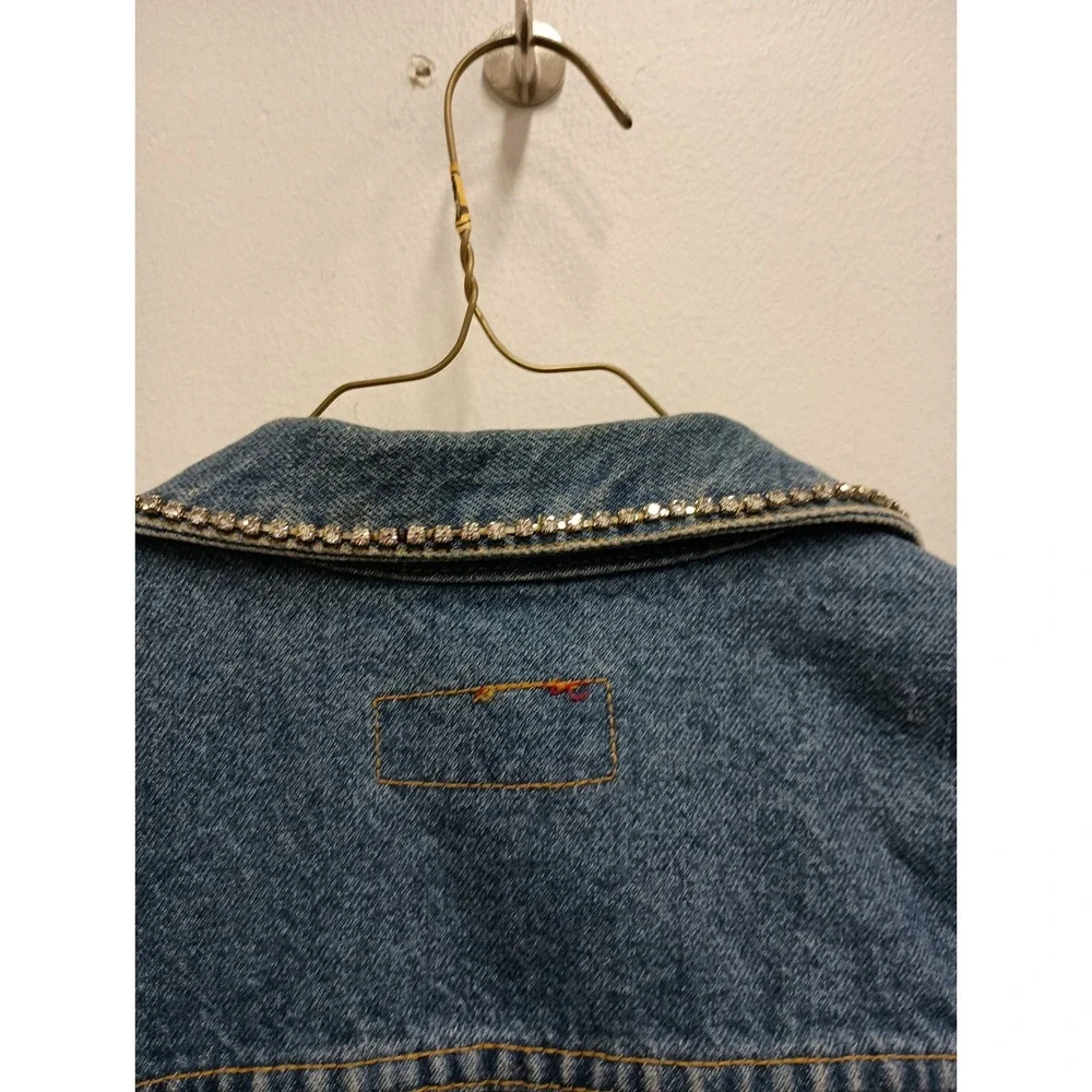 VTG‎ Y2K Limited Jeans Denim Vest Womens Medium Blue Rhinestone Trim